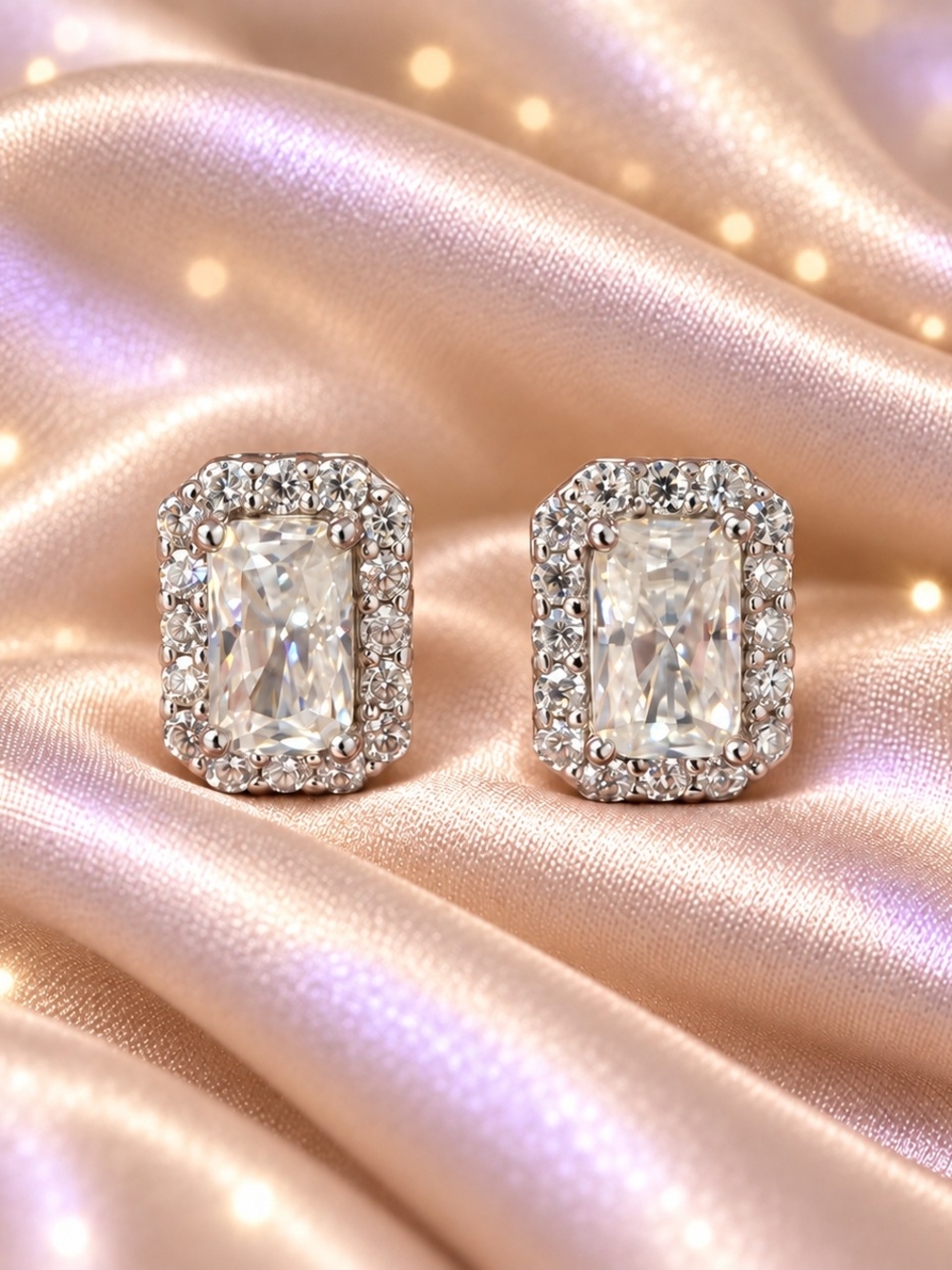 925 Sterling Silver Genuine Moissanite Halo Stud Earrings
